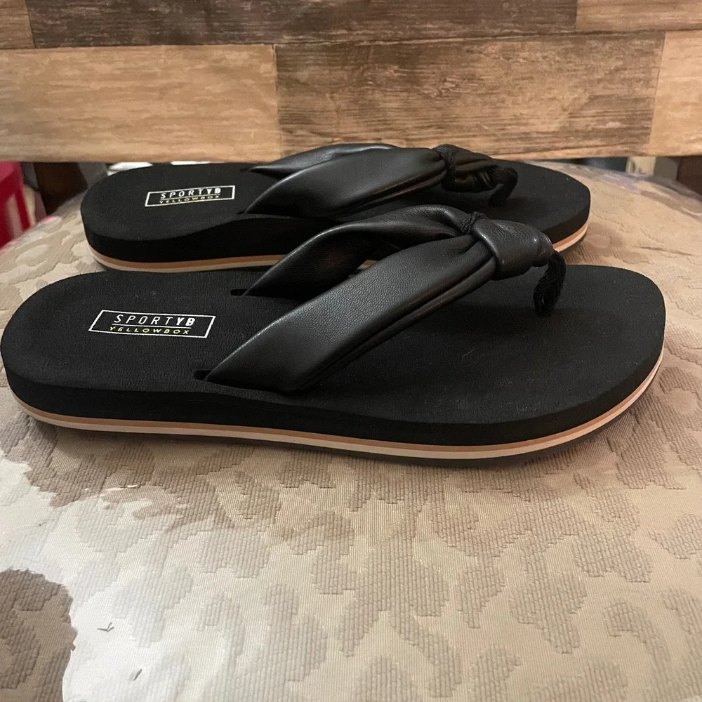 Sporty B Yellow Box Black Platform Flip Flop Sandals Knot Strap Thong Slides 8 - Picture 4 of 5